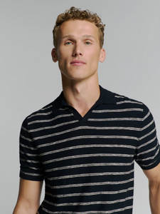 Pullover Short Sleeve Polo V Stripes With Linen 27210341 078 Night