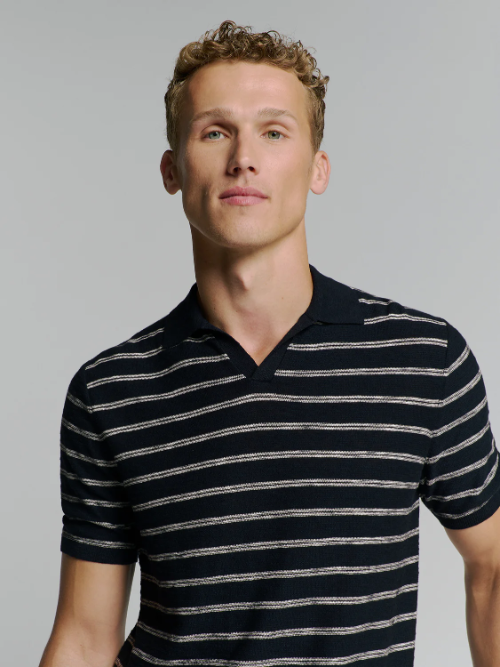 Pullover Short Sleeve Polo V Stripes With Linen 27210341 078 Night