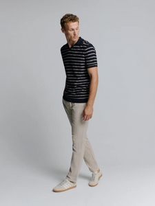 Pullover Short Sleeve Polo V Stripes With Linen 27210341 078 Night